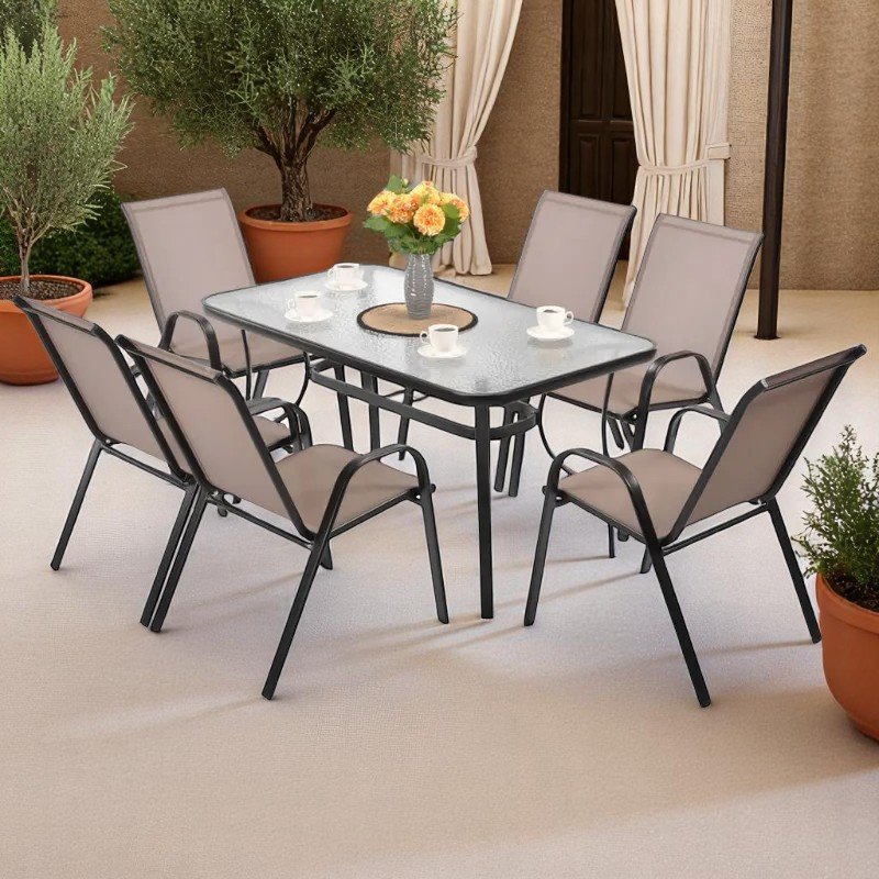 Сет маса со 6 столици Текстилен - Кафени