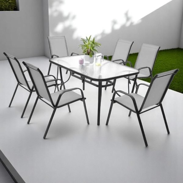 Сет маса со 6 столици Текстилен - Сиви