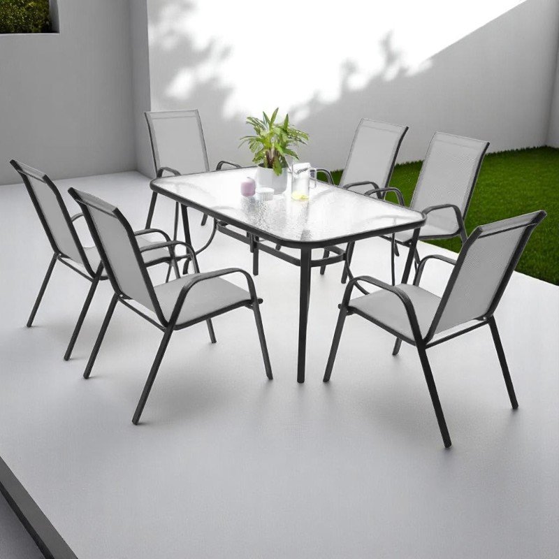 Сет маса со 6 столици Текстилен - Сиви