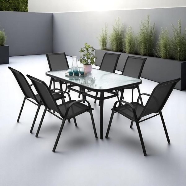 Сет маса со 6 столици Текстилен - Црни