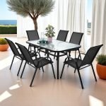 Сет маса со 6 столици Текстилен - Црни