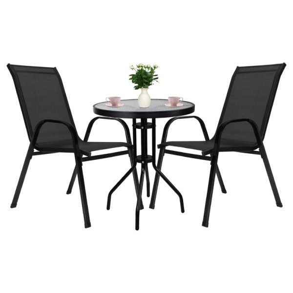 Метална маса со стакло црна