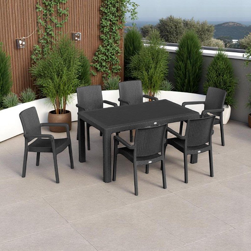 Пластичен сет АРМ маса + 6 столици - Црна