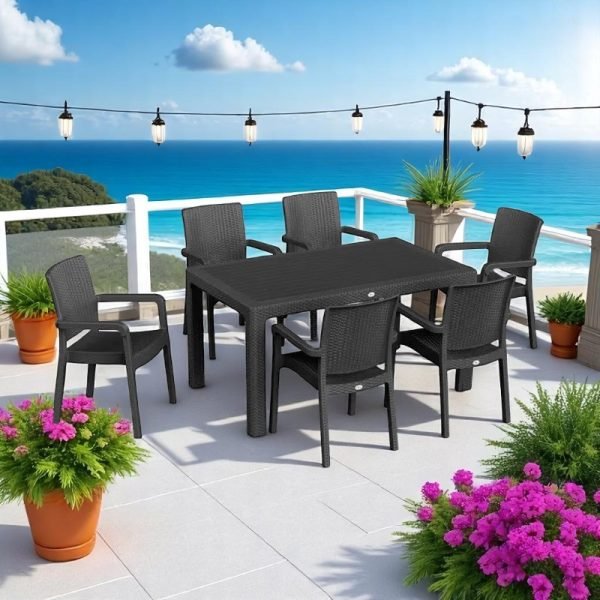 Пластичен сет АРМ маса + 6 столици - Црна