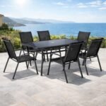 Сет маса со црно стакло + столици текстилен