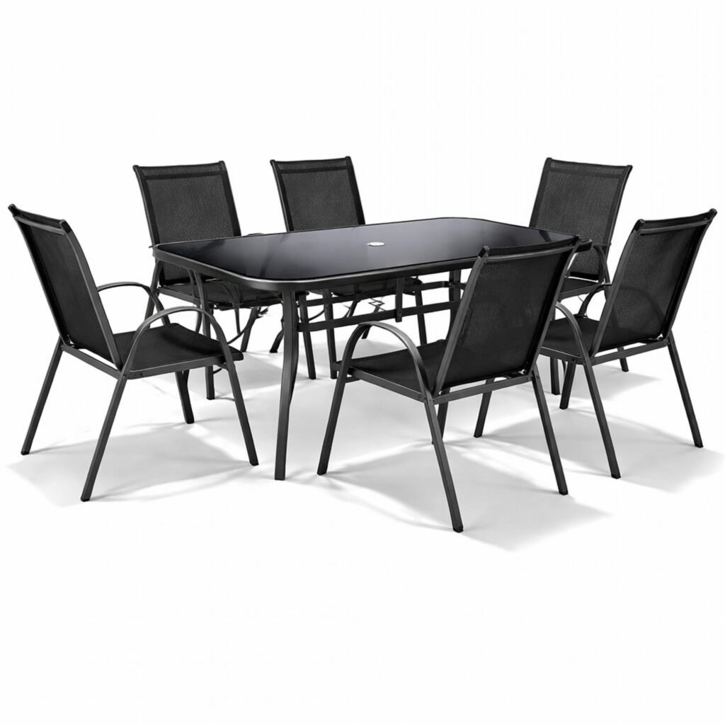 Сет маса со црно стакло + столици текстилен