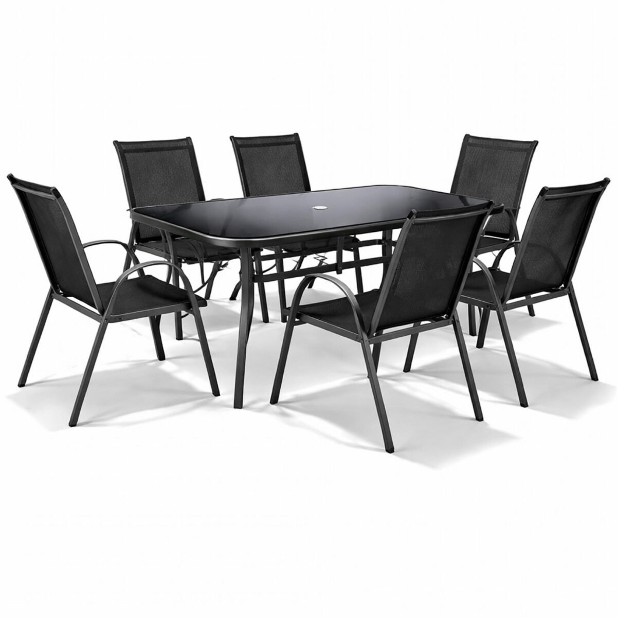 Сет маса со црно стакло + столици текстилен